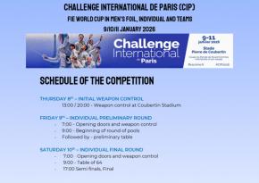 С 9 по 11 января состоится Кубок мира по фехтованию на рапирах среди взрослых (мужчины).